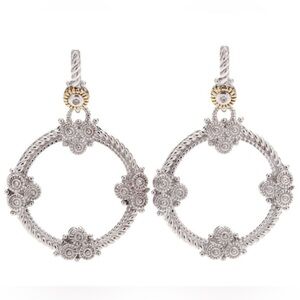 Judith Ripka 925 Sterling Silver w/18k Floral Rope Hoop Earrings